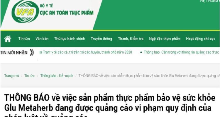 Cẩn trọng với quảng cáo Thực phẩm bảo vệ sức khỏe Glu Metaherb