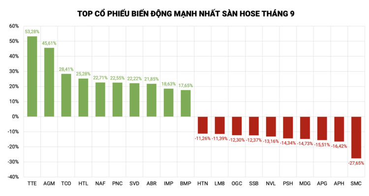 Trôi 'ngược dòng' tháng 9: SMC trượt dài, APH, NVL rớt xuống đáy