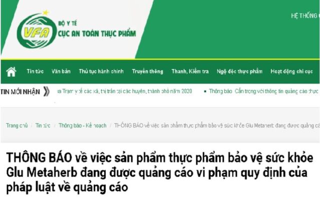 Cẩn trọng với quảng cáo Thực phẩm bảo vệ sức khỏe Glu Metaherb - Ảnh 1.