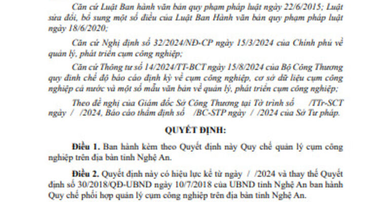 Nghệ An: Chuẩn bị ban hành Quy chế mới về quản lý cụm công nghiệp